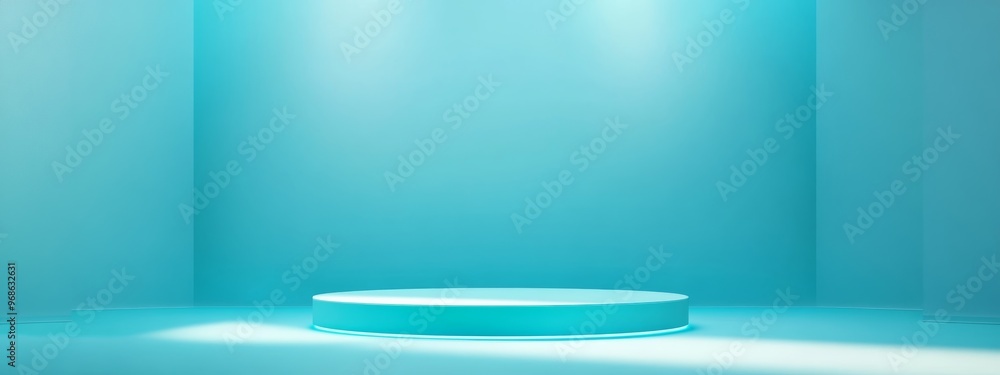 Aufkleber pastel turquoise podium with gradient lighting against a uniform turquoise backdrop, creating a fres