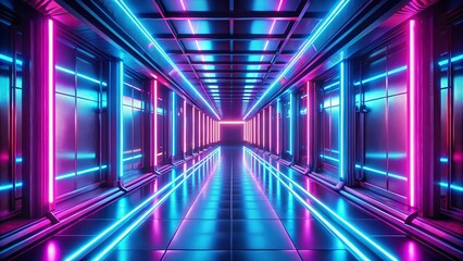 Fototapeta premium Futuristic neon corridor with vibrant blue and pink lights creating a stunning atmosphere