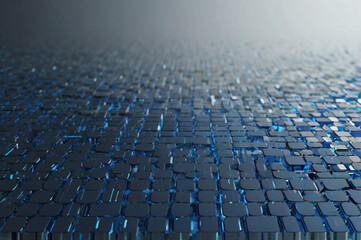 Fototapeta premium Tech-inspired blue pixel art, crisp and modern, on white background, emphasizing depth and innovation.