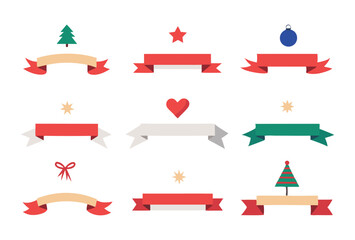 Christmas themed ribbon banners vector Design Collection