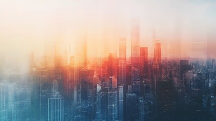 Abstract Cityscape with a Hazy Sunset Sky