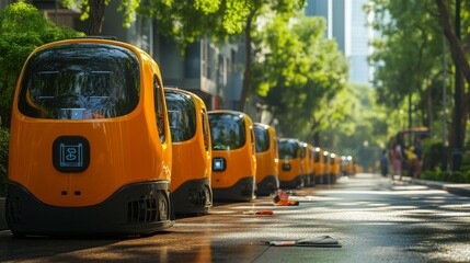 Fototapeta premium AI-guided smart city waste management with automated recycling robots: Autonomous robots sorting and managing city waste.