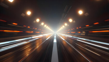 Blurred Perspective of a Dark Tunnel with Lights