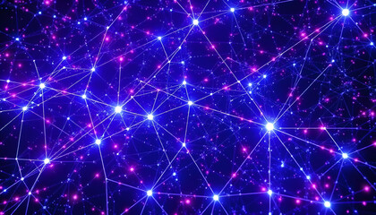 Fototapeta premium Abstract Blue and Pink Neon Lights in a Network Pattern