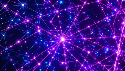 Fototapeta premium Abstract Neon Light Network with Pink and Blue Points