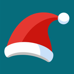 There is a red and white Santa hat displayed prominently on a blue background