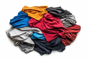 A Photo pile of t-shirts with isolated white background
