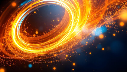 Obraz premium Abstract fiery circular light trails with sparkling particles