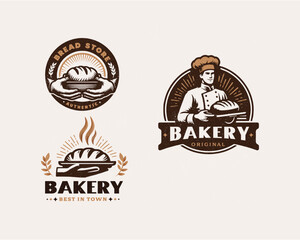 Set bundle vintage bread bakery store logo design for business company