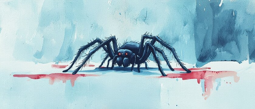 Tarantula in a miniature vampire cape on a spooky tabletop, vampire spider, creepy-crawly Halloween, watercolor style