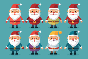 Set of Cute Cartoon Santa Claus Characters in Different Outfits Vector Illustration