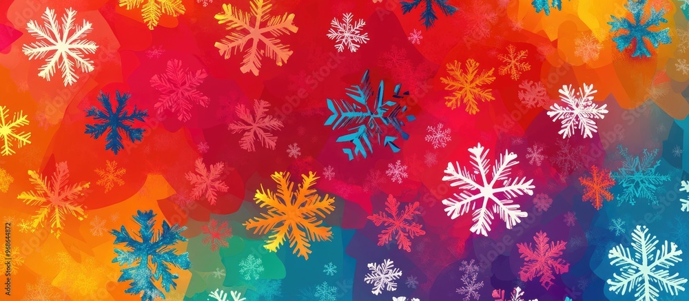 Poster colorful snowflake illustration featuring a flat design pattern on a vibrant background showcasing a