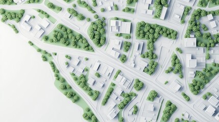 Map illustration of urban streets on a white background Top flat view in 3D render style