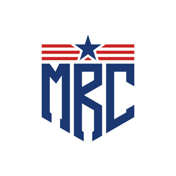 Patriotic MRC Logo with Star and American Flag Straps. Letter MRC Logo with USA Flag