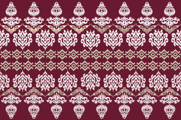 Ikat seamless pattern, geometric design, motif ethnic handmade, Ikat ethnic tribal, boho colors seamless wallpaper. Ethnic Ikat abstract background art, greeting cards, printing products.