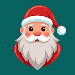 A cartoon illustration of Santa Clauss face with beard and hat