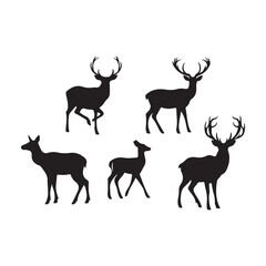 deer silhouette, wild deer silhouettes in flat style isolated on white background. Vector illustration