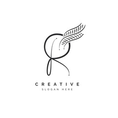 Letter R leaf logo for beauty, fashion, and cosmetics.