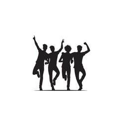 Friends enjoying silhouette. Friends group vector illustration black and white.
