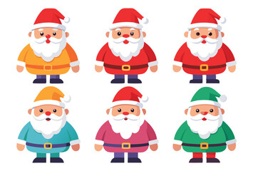 Set of Cute Cartoon Santa Claus Characters in Different Outfits Vector Illustration