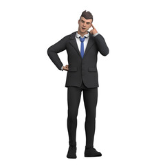 Professional Male Lawyer in 3D. A male lawyer stands with his hand on his hip while the other hand points to his head, as if he has a brilliant idea. Courtroom Character
