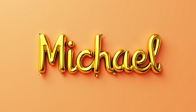 MICHAEL Golden 3D Balloon Letters on Solid Background