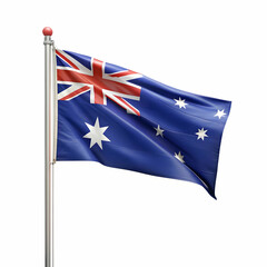 Australian flag with pole on white background