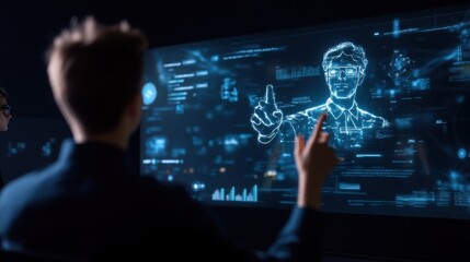 A high-tech classroom where students engage with holographic historical figures and interactive lessons.