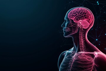 Holographic human anatomy, futuristic technology, glowing neon elements, transparent projection, advanced medical display