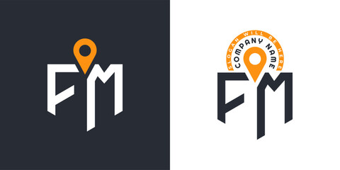 FM Location Logo Bundle. Letter FM Logo Dual Vector Icons for Recruitment and Navigation