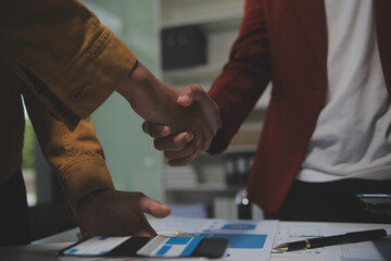 Professional interior designer at workplace in office, closeup