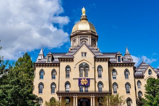 Notre Dame, IN, USA, 09.07.2024
- University of Notre Dame Main Building on Gameday