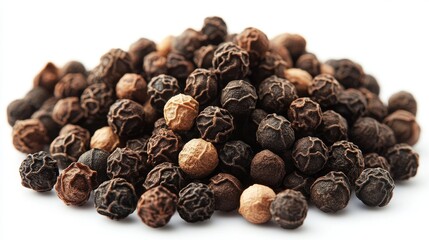 Obraz premium Black Peppercorns Arranged in a Pleasing Mound for Culinary Use on a White Background