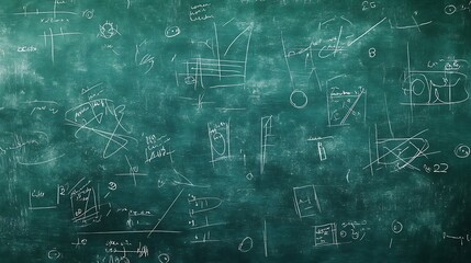 Fototapeta premium Green Chalkboard Covered in White Chalk Scribbles