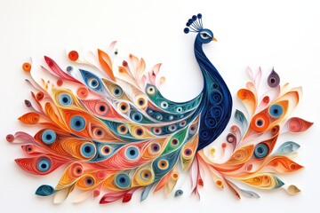 Obraz premium Abstract Paper Cut Quilling Art of Colorful Peacock with Elaborate Tail - Beauty and Pride in Wildlife