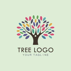 Obraz premium Tree icon concept of a stylized tree with leaves, lends itself to being used with text