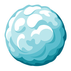 A blue ball with whimsical white clouds on a white background