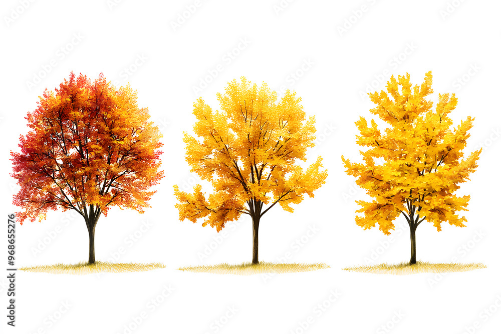 Wall mural Yellow trees set isolated on white background