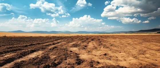 Landscape of a neglected field with soil erosion and sparse vegetation depicting the harsh realities of soil degradation