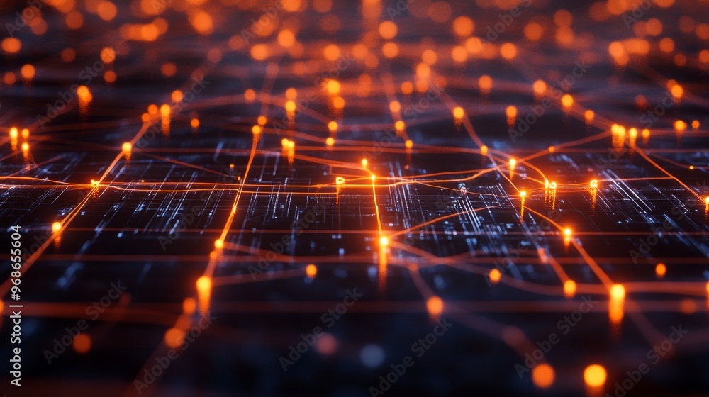 Aufkleber A futuristic 3D graph with interconnected nodes and lines, showcasing a network of data and relationships in a digital, high-tech environment