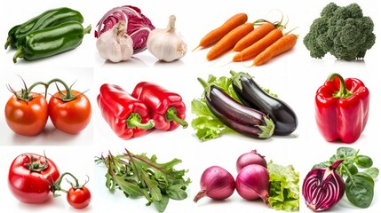 Food and fruit and vegetable pie charts presented on a clean white background. Each food group is different. It presents an engaging and educational picture of balanced nutrition.

