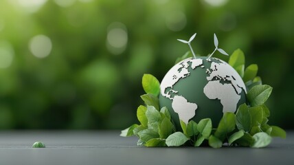 Holographic Earth with renewable energy symbols, green tech developments powering global sustainability, global development, sustainable progress