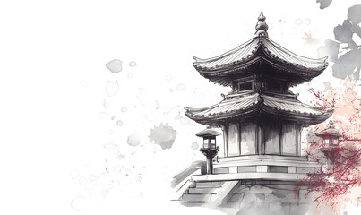 Fototapeta premium Japanese-style 2D illustrator doodle cartoon for floor tiles and wallpaper