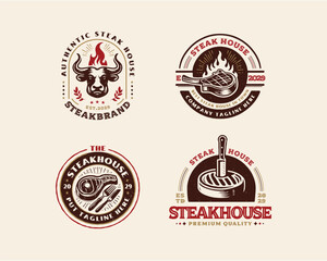 Obraz premium set vintage grill meat steak shop logo template for business company