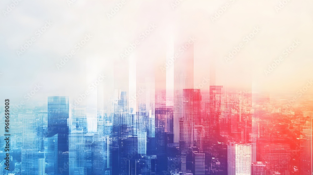 Wall mural Abstract Cityscape with Red and Blue Color Gradient