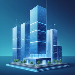 Future Smart building A 3D Render of a Smart house Hologram on a Blue Background 