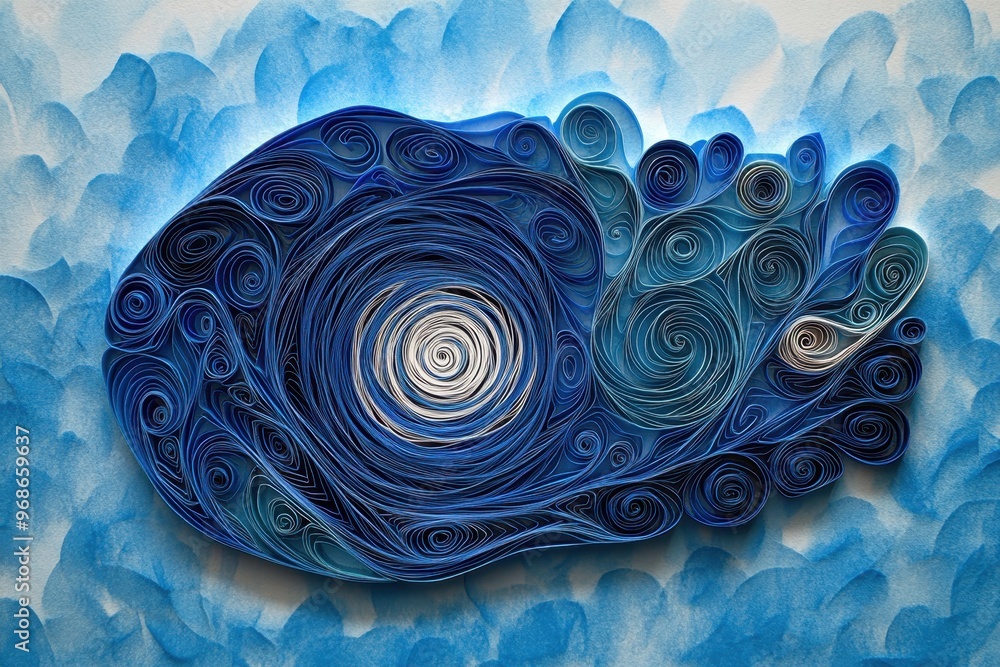 Poster intricate paper cut quilling art of biometric fingerprint scanner with swirling security patterns | 