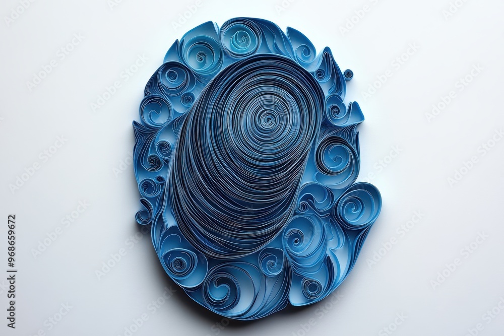 Poster intricate quilling paper filigree biometric fingerprint scanner in paper cut style with swirling sec