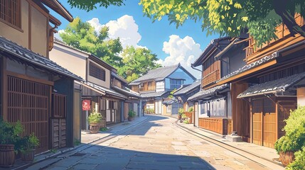 Naklejka premium Quiet street in a traditional Japanese town