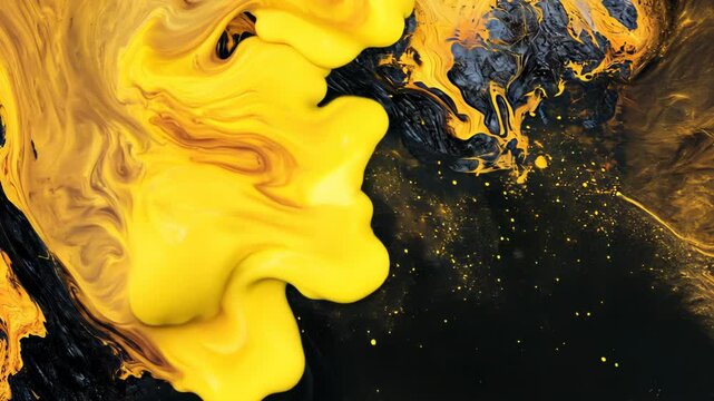 Abstract yellow and black marbled background, lava flow abstract - fiery geometric art